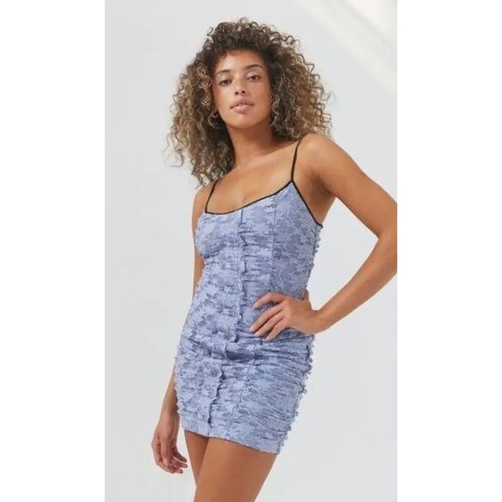 Urban Outfitters Blue Ruched Lace Bodycon Mini Dress Size S Party Cocktail
